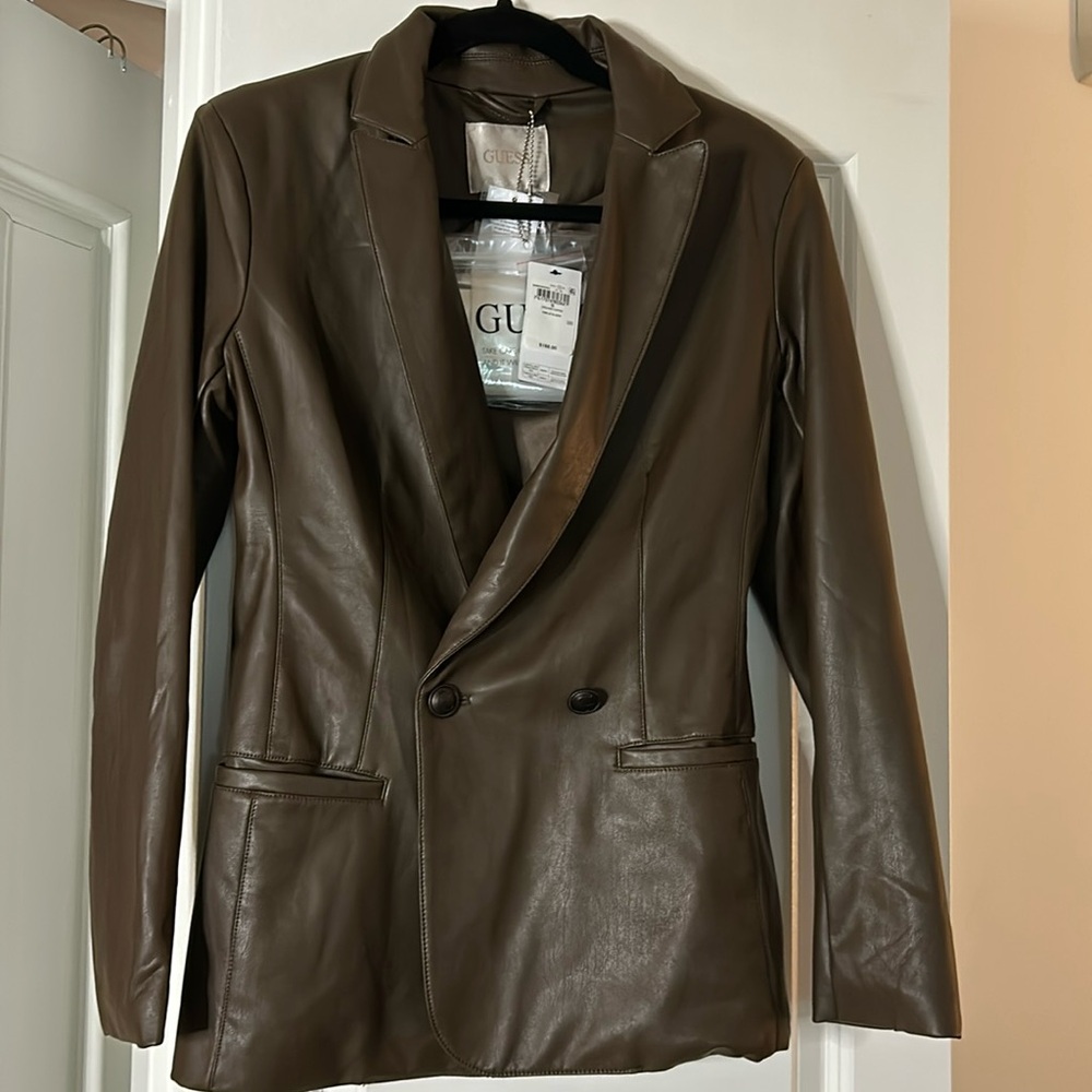 Guess Emelie Blazer faux leather 
Size SMALL NWT